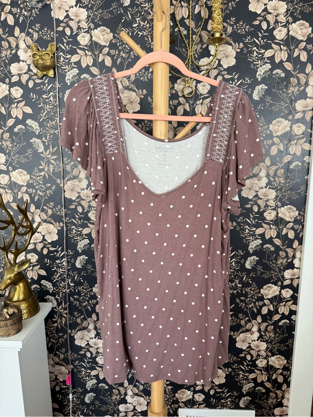 torrid Mauve Polka Dot Flutter Sleeve Top